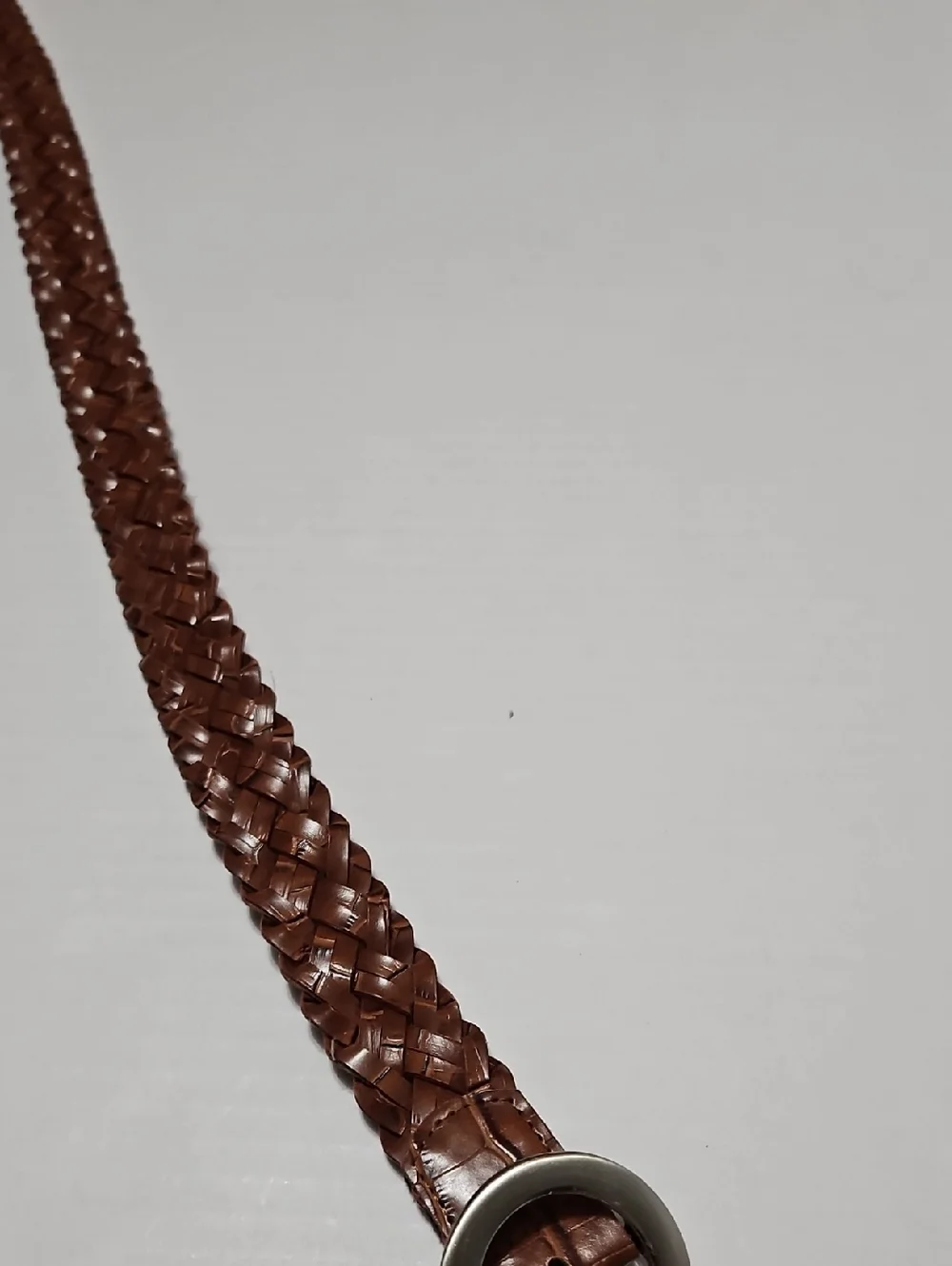 Women's Braided Brown Leather Belt with Round Silver Buckle Size M/L